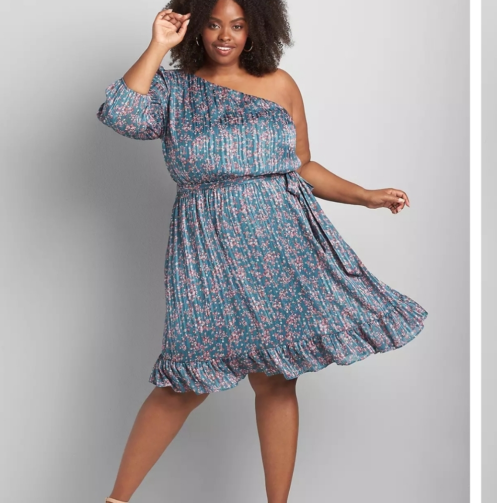 NWT Lane Bryant Plus Size One Shoulder Fit And Flare Dress Floral Size 28